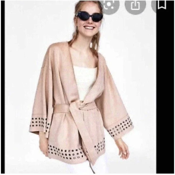 NWT Zara Basic Faux Suede Light Blush Pink Oversized Kimono Jacket M - Picture 4 of 9